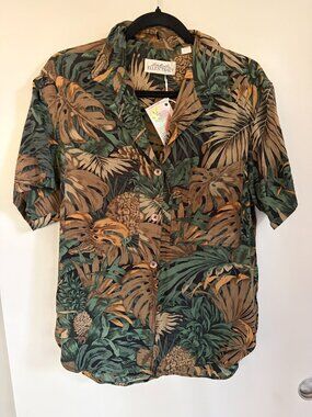 Rare Vintage Jungle Allegador 100% Silk Camp Shirt Button Up Women 10